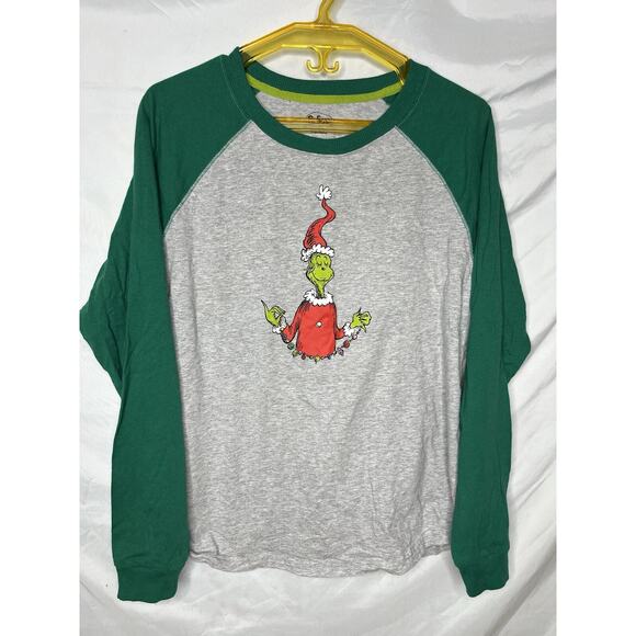 Dr Seuss The Grinch as Santa in Yoga Pose Raglan T Shirt Adult Size Large - Picture 1 of 4
